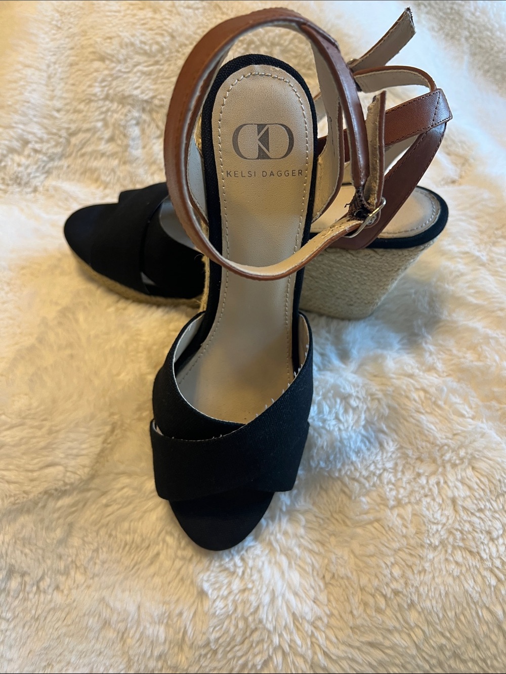 Kelsi Dagger Black & Brown Espadrille Wedge Sandals with Ankle Strap